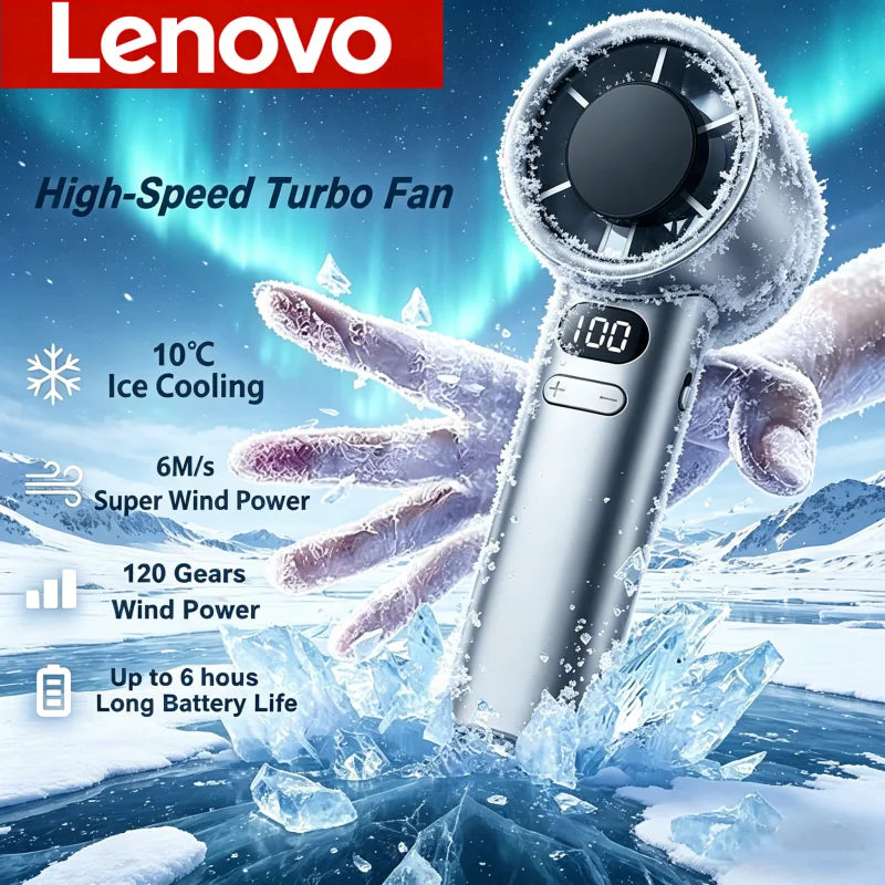 Lenovo 3000mah Handheld Mini Fan Electric Hand Fans Ice Compress High-Speed Cooling USBRechargeable Portable LED Digital Display