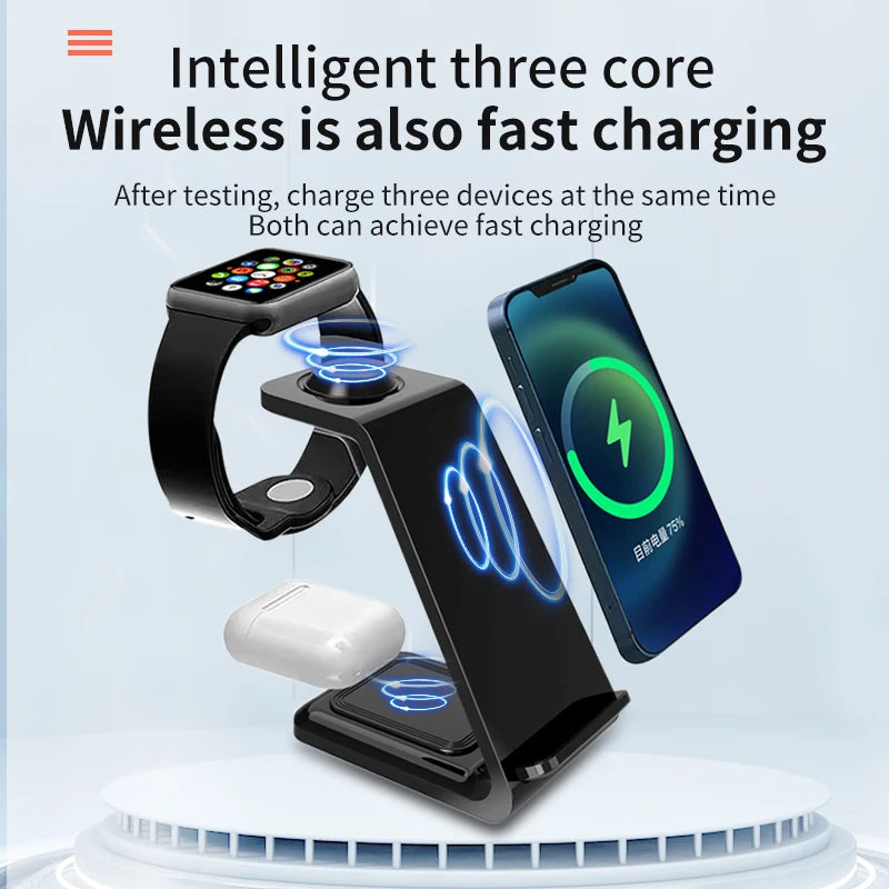 15W 3 in 1 Wireless Charger Stand for iPhone 15 14 13 12 11 X XR Apple Watch 6 7 8 iWatch Airpods Pro Fast Charging Dock Station
