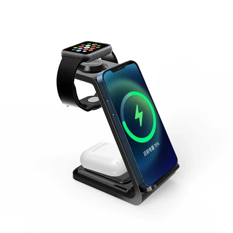 15W 3 in 1 Wireless Charger Stand for iPhone 15 14 13 12 11 X XR Apple Watch 6 7 8 iWatch Airpods Pro Fast Charging Dock Station
