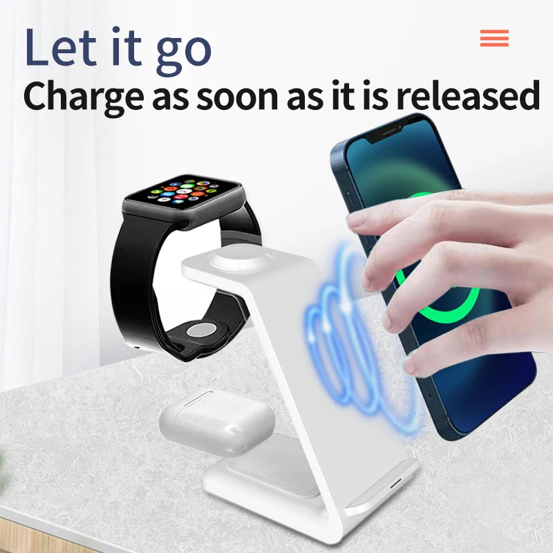 15W 3 in 1 Wireless Charger Stand for iPhone 15 14 13 12 11 X XR Apple Watch 6 7 8 iWatch Airpods Pro Fast Charging Dock Station